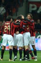 Paolo Maldini and the Milan players celebrates after the goal